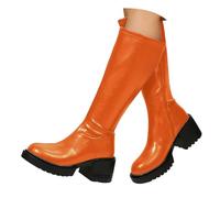 Bottines hautes vintage originales Chelsea en cuir pour femme Mode Bottines à talon haut confortables avec tige large et fermeture éclair latérale pour hiver, automne, printemps, orange, 36 EU