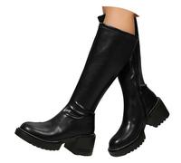 Bottines hautes vintage originales Chelsea en cuir pour femme Mode Bottines à talon haut confortables avec tige large et fermeture éclair latérale pour hiver, automne, printemps, Noir , 42 EU