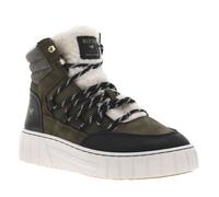 Bottines kaki à talon compensé bas et à lacets ronds bicolores et fourrées 36