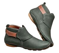 Bottines larges pour femme en cuir léger à enfiler - Bottes plates - Grande taille - Imperméables - Bottes de marche d'hiver chaudes et élégantes - Chaussures compensées classiques et décontractées à