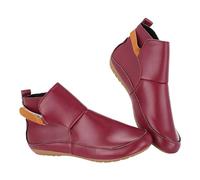 Bottines larges pour femme en cuir léger à enfiler - Bottes plates - Grande taille - Imperméables - Bottes de marche d'hiver chaudes et élégantes - Chaussures compensées classiques et décontractées à