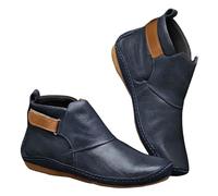 Bottines larges pour femme en cuir léger à enfiler - Bottes plates - Grande taille - Imperméables - Bottes de marche d'hiver chaudes et élégantes - Chaussures compensées classiques et décontractées à