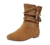 Bottines larges pour femme, style décontracté, à enfiler, avec franges, faciles à nettoyer, pour les jours de pluie, motard urbain, boucle à grosse fermeture éclair, marron, 39 EU