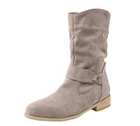 Bottines latérales mi-hautes élégantes antidérapantes avec talon pour femme | daim, fermeture éclair latérale, tige mi-haute, coupe élégante, confortable, talon bloc, chaussures d'hiver, fête, quotidien
