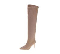 Bottines longues avec fermeture éclair latérale élégantes avec talon pour aller à la fête, bottes hautes jusqu'au genou pour femme bout en forme de tige haute, beige, 42 EU