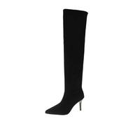 Bottines longues avec fermeture éclair latérale élégantes avec talon pour aller à la fête, bottes hautes jusqu'au genou pour femme bout en forme de tige haute, Noir , 42 EU