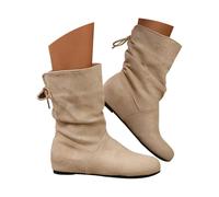 Bottines mi-hautes minimalistes élégantes pour femme avec talon bas et tige large, confortables et originaux, pour l'hiver, l'automne et le printemps, beige, 38 EU