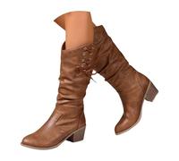 Bottines mi-hautes originales vintage pour femme Chelsea élégantes bottines à talon haut confortables avec lacets pour l'hiver automne printemps, marron, 38 EU