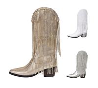 Bottines mi-hautes pour femme avec franges tendance et originales, or, 38 EU