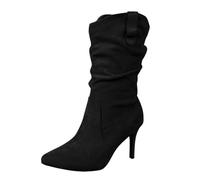 Bottines mi-hautes pour femme avec talon en daim - Avec petit talon - Bottes larges - Bottines d'extérieur confortables - Bottes Chelsea élégantes et rétro - Bottes d'hiver pointues, Noir , 38 EU