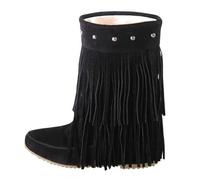 Bottines monochromes épaisses à bout rond et semelle plate tendance avec talon et fermeture éclair pour femme, Noir , 35 EU