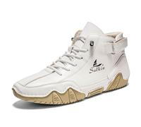 Bottines Montantes Confortables Et DéContractéEs en Cuir pour Hommes Baskets D ExtéRieur Bottes Mi Mollet pour Hommes Noires White 41
