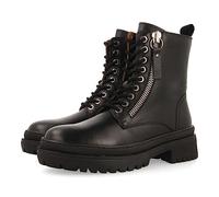 Bottines noires en peau de type motard à semelle track et ornées d'un zip métallique pour femme mallaig