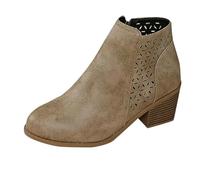 Bottines orthopédiques en cuir à talon moyen épais for femmes, bout pointu avec fermeture éclair latérale, style tonneau respirant et talon moyen bottier for un confort optimal tout au long(Khaki,6.5)