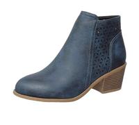 Bottines orthopédiques en cuir à talon moyen épais for femmes, bout pointu avec fermeture éclair latérale, style tonneau respirant et talon moyen bottier for un confort optimal tout au long(Blue,8.5)