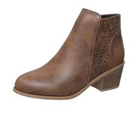 Bottines orthopédiques en cuir à talon moyen épais for femmes, bout pointu avec fermeture éclair latérale, style tonneau respirant et talon moyen bottier for un confort optimal tout au long(Brown,7.5)