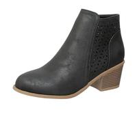 Bottines orthopédiques en cuir à talon moyen épais for femmes, bout pointu avec fermeture éclair latérale, style tonneau respirant et talon moyen bottier for un confort optimal tout au long(Black,7.5)