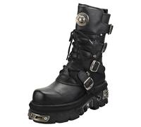 New Rock Botte unisexe M.373-S4 Metallic Collection - style punk, gothique et biker - cuir vachette noir, semelle Reactor, plateforme 5 cm et talon 7 cm, laçage avant, fabrication artisanale 44