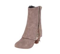 Bottines plates à talons broderies rétro talon épais à bout pointu confortable ne pas moudre les pieds dans les bottes bottes bottes hautes en cuir à talons, beige, 41 EU