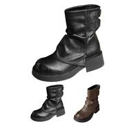 Bottines plates antidérapantes à plateforme gothique pour femme | Semelle extérieure Combat Boots Slouchy Bottes d'équitation rondes mi-hautes Bottes d'équitation en cuir PU Bottes gothiques