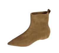 Bottines plates doublées en velours pour femme - Bottes tendance à bout unique et confortables - Bottes courtes et polyvalentes - Bottes élastiques, marron, 40 EU