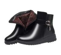 Bottines plates en cuir pour femme - Bottes plates - Bottes imperméables - Confortables - Antidérapantes - Chaussures orthopédiques - Faciles à enfiler - Larges - Chaussures de jardin - Bottes de