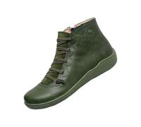 Bottines plates en cuir pour femme - Coupe large - Automne et hiver - Confortables - Soutien de la voûte plantaire - Chaussures antidérapantes et imperméables - Bottes de marche d'extérieur