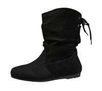 Bottines plates et élégantes pour femme - Bottes de cowboy à lacets - Pointed Toe - Automne - Hiver - Tige courte - Confortables - Antidérapantes - Bottes d'automne à lacets - Bottines western, Noir