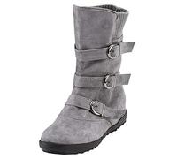 Bottines plates pour femme - Bottines d'hiver rétro en daim avec boucles - Bottes de transition vintage Y2K - Bottes longues - Tige large - Bottes de chevalier avec fermeture éclair, gris, 39 EU