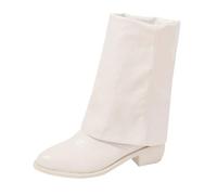 Bottines pliantes pour femme - Bout pointu - Bottes courtes - Style western cowboy - Cuir synthétique - Talon bloc - Large tube de mollet - Chaussures élégantes pour femme, beige, 39.5 EU