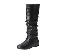 Bottines plissées pour femme - Bottes de chevalier pour l'automne et l'hiver - Bottes mi-mollets - Bottes en cuir - Bottes tendance - Bottes western classiques à enfiler - Bottes de cowboy élégantes