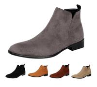 Bottines pointues confortables et légères pour homme - Grandes tailles - Bottes western pour homme - Doublées avec talon court - Bottes plates en daim - Tailles 43 à 48, gris, 41 EU