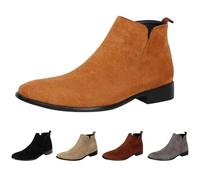 Bottines pointues confortables et légères pour homme - Grandes tailles - Bottes western pour homme - Doublées avec talon court - Bottes plates en daim - Tailles 43 à 48, Orange, 41 EU