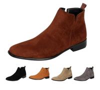 Bottines pointues confortables et légères pour homme - Grandes tailles - Bottes western pour homme - Doublées avec talon court - Bottes plates en daim - Tailles 43 à 48, marron, 48 EU