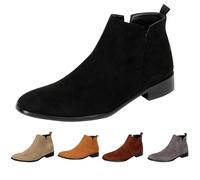 Bottines pointues confortables et légères pour homme - Grandes tailles - Bottes western pour homme - Doublées avec talon court - Bottes plates en daim - Tailles 43 à 48, Noir , 46 EU