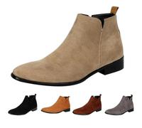 Bottines pointues confortables et légères pour homme - Grandes tailles - Bottes western pour homme - Doublées avec talon court - Bottes plates en daim - Tailles 43 à 48, beige, 46 EU