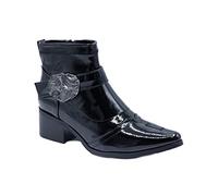 Bottines pointues Femme Noires Vernies Style Santiag Western avec Boucle Métallique - Chic & Tendance
