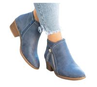 Bottines Pointues Rétro for Femmes,Élégantes Booties Chelsea À Racine Carrée,Bottes Courtes Classiques En Daim Avec Fermeture Éclair Latérale,Chaussures De Soirée for Femmes ( Color : Blue , Size : 41