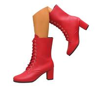 Bottines polyvalentes pour femme avec bout rond sur le devant, talons épais, pour un usage quotidien, les voyages et les loisirs, bottes d'été, rouge, 38.5 EU
