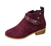 Bottines pour femme 2026 - Commerce d'outre-mer - Chaussures pour femme - Style britannique - Couleur unie - Bout pointu - Fermeture éclair latérale - Talon bas et épais - Pour femme, bordeaux, 38.5