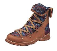 Bottines pour femme à motif ethnique avec semelle souple, chaussures de marche à lacets style bohème pour femme, bottines en tissu tissé tribal, ajustement confortable, design à bout rond, semelle