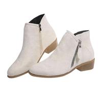 Bottines pour femme à talon bas - Bottes en daim décontractées et confortables à enfiler avec talon bloc Fermeture éclair latérale classique Bottines western imperméables, blanc, 40 2/3 EU