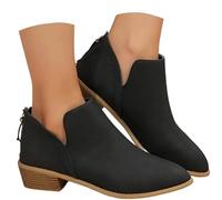 Bottines pour femme à talon bas épais et confortables à enfiler - Bottines courtes décontractées western avec découpe en V - Chaussures d'automne à talon empilé pointu, I Black, 36.5 EU