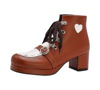 Bottines pour femme à talon moyen Couleurs contrastées Boucles à lacets avec motifs cœurs, marron, 38.5 EU
