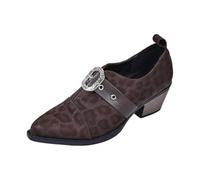 Bottines pour femme aspect daim, motif léopard, bout pointu, style rétro