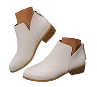 Bottines pour femme avec semelle épaisse et talon épais, bout rond, bottines décontractées en daim tendance avec fermeture éclair sur bottines de pluie pour femme, Blanc., 40 EU