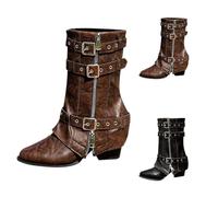 Bottines pour femme avec talon bloc - Bottes souples Fold Over Shark - Bottes mi-hautes à enfiler - Talon bloc - Bottines à bout pointu - Bottes d'hiver de transition, marron, 40 EU