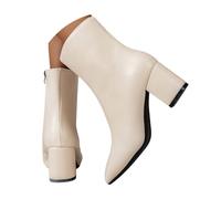 Bottines pour femme avec talon bloc, bout pointu et fermeture éclair latérale en cuir, talon bloc, bottes de cowboy, beige, 39 EU
