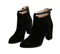 Bottines pour femme avec talon bloc moyen pour dames - Talon bloc bas - Fermeture éclair - Bottines noires décontractées - Chaussures de fête intelligentes - Bottes pour femme avec chevilles épaisses