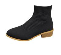 Bottines pour femme avec talon - Bottes en tricot doux et confortables - Bottines courtes - Bout pointu - Bottes à enfiler - Talon bloc - Bottes élégantes, Noir , 43 EU